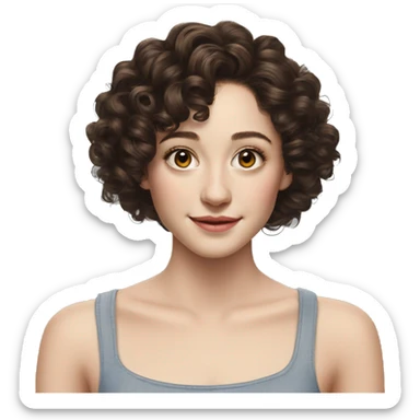 Emmy Rossum Teenager long dark brown curly hair, hyperreal photoreal sticker