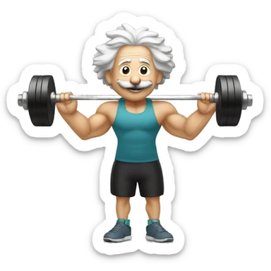albert einstein happy in the gym with dumbells sticker