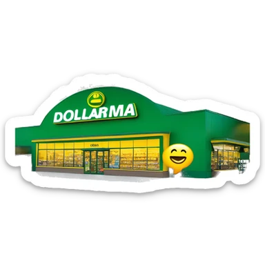 “Exterior of a Dollarama store with the bright green facade, bold yellow Dollarama sign, large front windows, and entrance doors, capturing the look of a budget-friendly retail store.” sticker