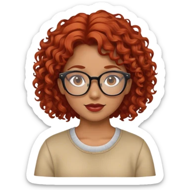 a girl with glasses, tan skin and curly red hair sticker