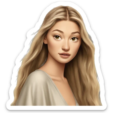 gigi hadid long hair no makeup wearing long dress sticker