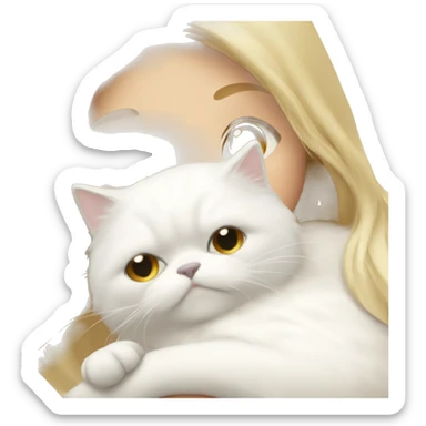 Blonde girl snuggling white Persian cat sticker