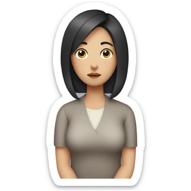 Korean woman in her 30s with a difficult expression, mother, worried black hair sticker