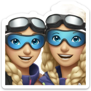 two extremely happy white girl friends with ski goggles on sticker