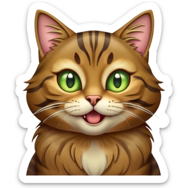Cinematic Comical Brown Tabby Cat Portrait Emoji, Head tilted dramatically with an exaggeratedly shocked or offended expression, rich brown fur with bold dark tabby stripes, wide piercing golden-green eyes filled with exaggerated disbelief, Simplified yet hilariously expressive features, highly detailed, glowing with a slightly sassy glow, high shine, dramatic yet playful, stylized with an air of attitude, bright and endearing, soft glowing outline, capturing the essence of a sassy and over-the-top feline, so meme-worthy it feels like it could side-eye its way into internet fame instantly! sticker