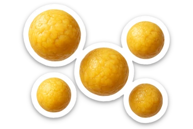 CINQUE CELLULE DI GRASSO GIALLE ANATOMICHE REALISTICHE FLUTTUANO IN ARIA, iperrealistico 4k, ISOLATA SU SFONDO BIANCO sticker