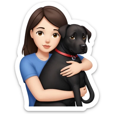 Brunette hugging a big black labrador/american staffordshire dog sticker