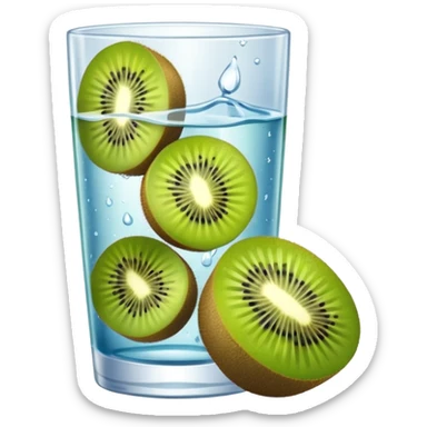 glass of water with kiwi slices sticker