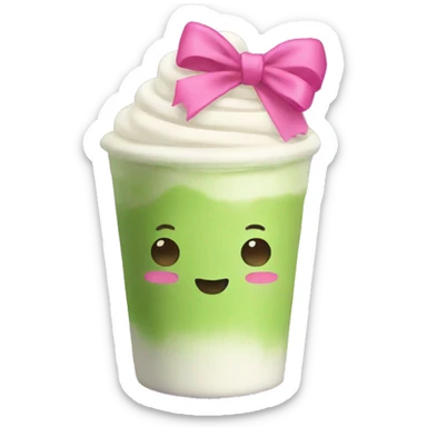 matcha latte with a pink bow sticker
