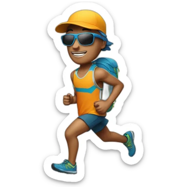 a trail runner wearing a cap and a pair of sunglasses sticker
