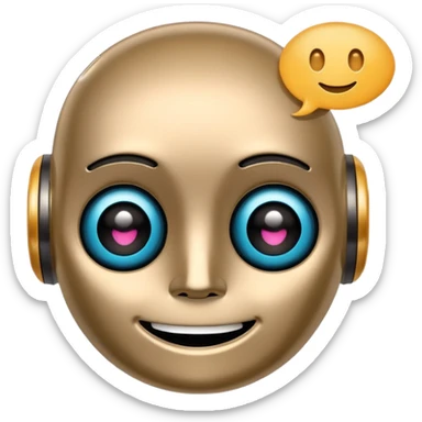 friendly AI robot face with a chat bubble, simple and expressive emoji style sticker