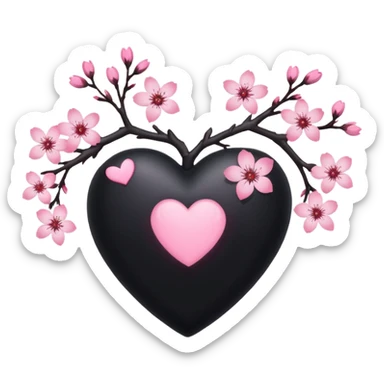 goth sakura heart, black heart with sakura branch and blossoms, pink highlights sticker