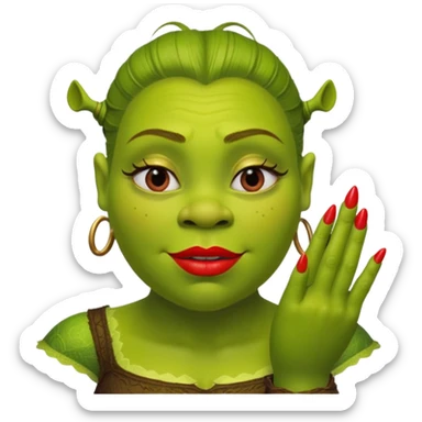 Shrek with long nail and eyelashes and lipstick sticker