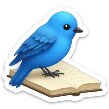 Blue little bird writing book sticker
