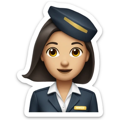 long dark hair brown eyed girl flight attendant holding suitcase no hat sticker