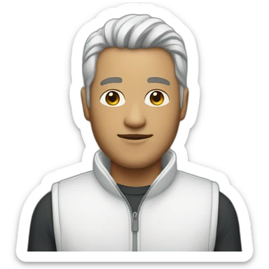 male in white fleece vest sticker