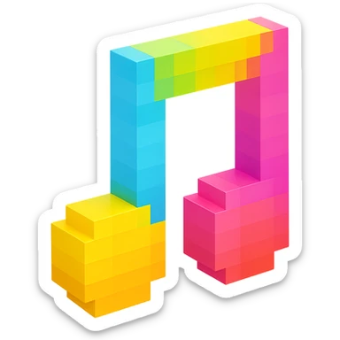 music note, voxel style, bright colors, 3D cubic form sticker