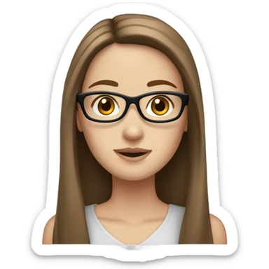 White girl with straight long brown hair and freckles and glasses ￼ sticker