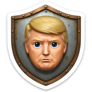 a shield with Donald Trump's face sticker