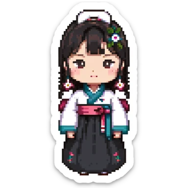 Korean girl in hanbok traditional dress sticker