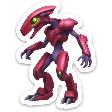 a Genesect-Raptor-Fakémon—hybrid with a futuristic visor-helmet full body sticker