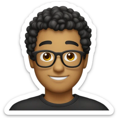 Personnage jeune avec des cheveux noirs bouclés et des lunettes rondes sticker