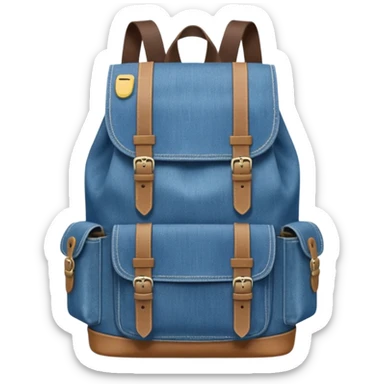 blue denim backpack with a flap top and one small buckle straps attached only on the flap, not connected to the front panel. No front pockets or vertical straps below the flap. Clean and minimal design with two side pockets. 



 sticker