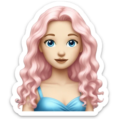 Pale girl, pink long hair,blue eyes,shiny golden dress sticker