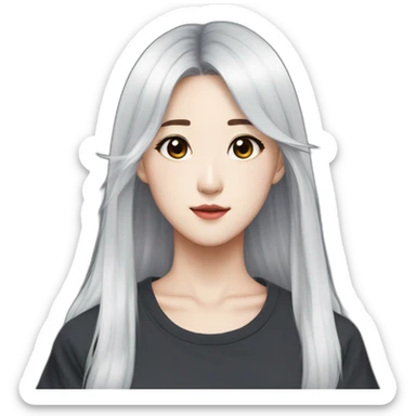 Kim jisoo idol with long but wolf cut bandgs and with white sweatshort hair sticker