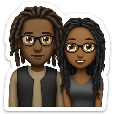 black couple with locs, brown skin with long black locs, light skin with glasses and BLACK locs tied up kissing sticker