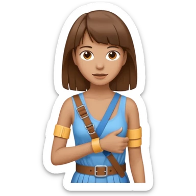 create an emoji of a woman with brown hair and a fringe with her right arm in a brace/sling  sticker