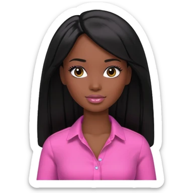 Make skin Darker skin Black barbie, long black  hair, pink  shirt  sticker