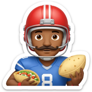 a fresh flour tortilla football player with a mustache sticker