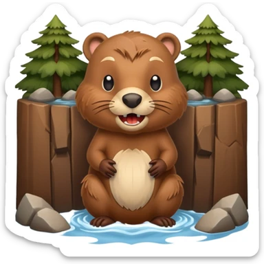 Cute beaver building a dam sticker