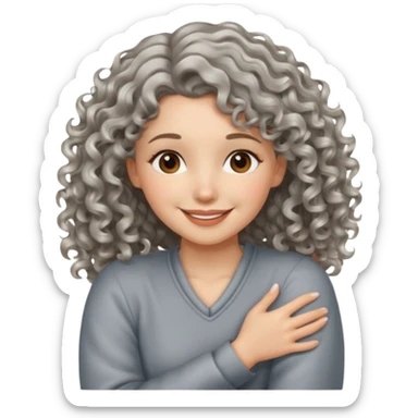 silver, wavy/curly hair shorter than shoulder-length lady giving hug and smiling sticker