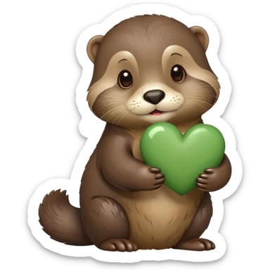 otter holding khaki green heart sticker