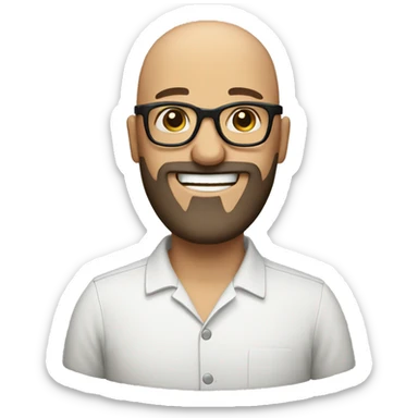 Emoji of a bald man with a brown beard and thick rectangle glasses. Big Smile sticker