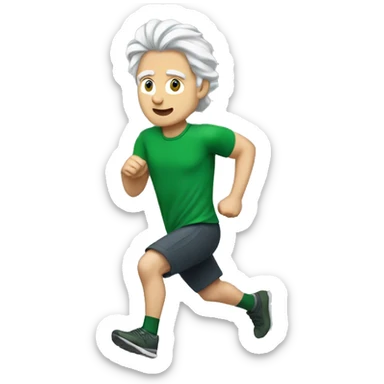 White Man running with blonde silver hair in a green shirt sticker