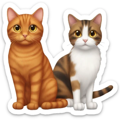 Brown cat and orange cat and black fluffy cat standing next to eachother sticker