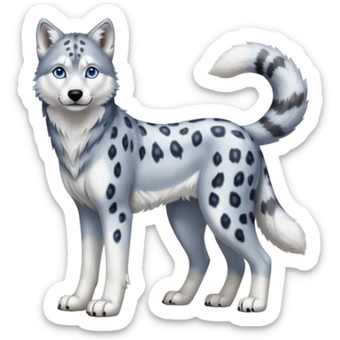 Realistic lanky natural feral beautiful pretty "Schnolf"-"TaniDaReal"-Husky-Snow-leopard-wolf-hybrid-fusion-animal-creature, full body sticker