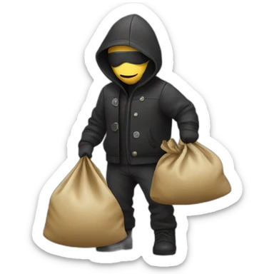 Thief with bag with money sticker