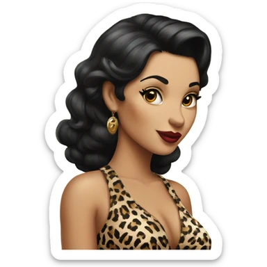 pin up woman with black hair in a leopard outfit  sticker