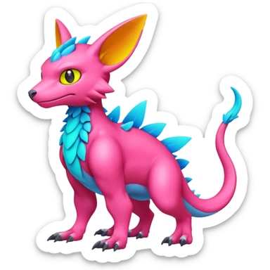 colorful neon-colored Fakémon-Digimon-Fionbri-Trico-creature (full body) sticker