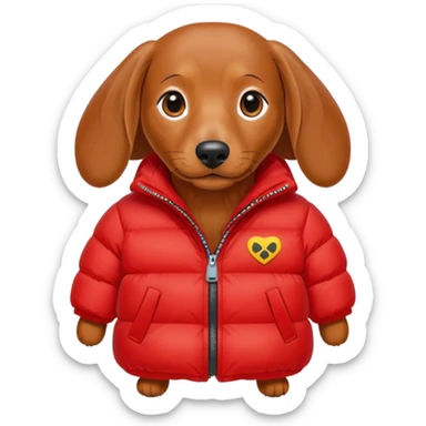Daschund dog in puffer so big it can't walk sticker