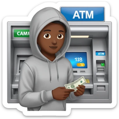 scammer withdrawing money from ATM sticker