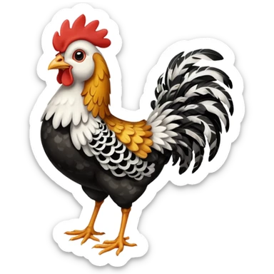 full body chicken, and every single feather have a black and white small pattern sticker