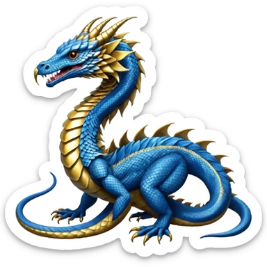 Mušḫuššu, divine beast of Marduk, blue scaled dragon-snake body, lion forelegs, eagle hind legs, long neck, horned dragon head, lizard tail sticker