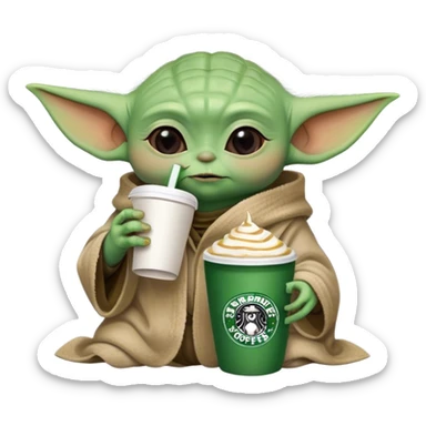 Baby yoda drinking starbucks sticker