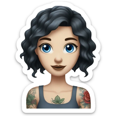 A blue eyed brunette pale white girl with tattoos on her arms sticker