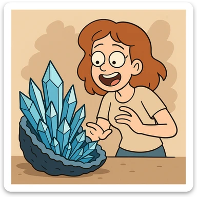 blue crystal geode, cartoon style, cute, exaggerated crystals sticker